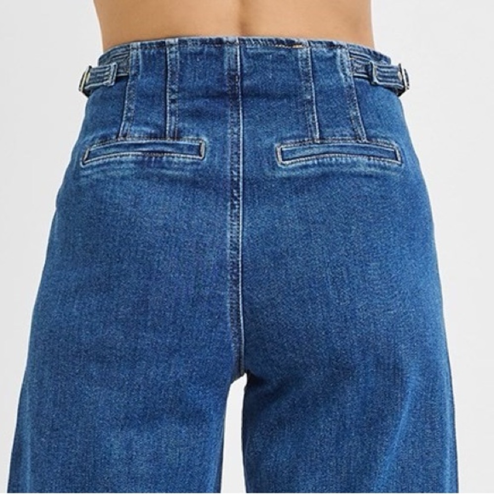 Risen High Rise Crop Wide Leg Jeans – Adjustable Waistband | Dark Wash Denim - Picture 8 of 11